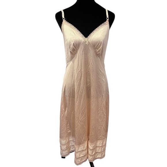 VINTAGE Sears 90s Cream Satin Lace Slip Dress 8/10 Lingerie coquette cottagecore - Picture 1 of 11